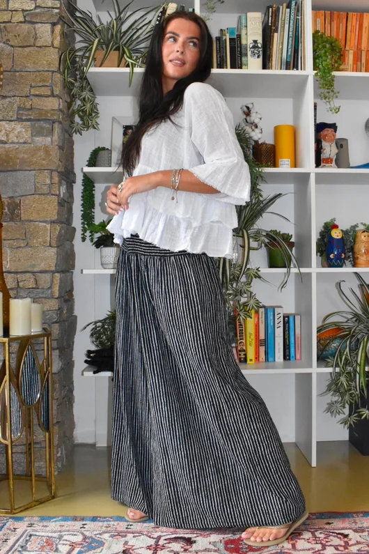  Marina Chalk Stripe Palazzo Pant Black 